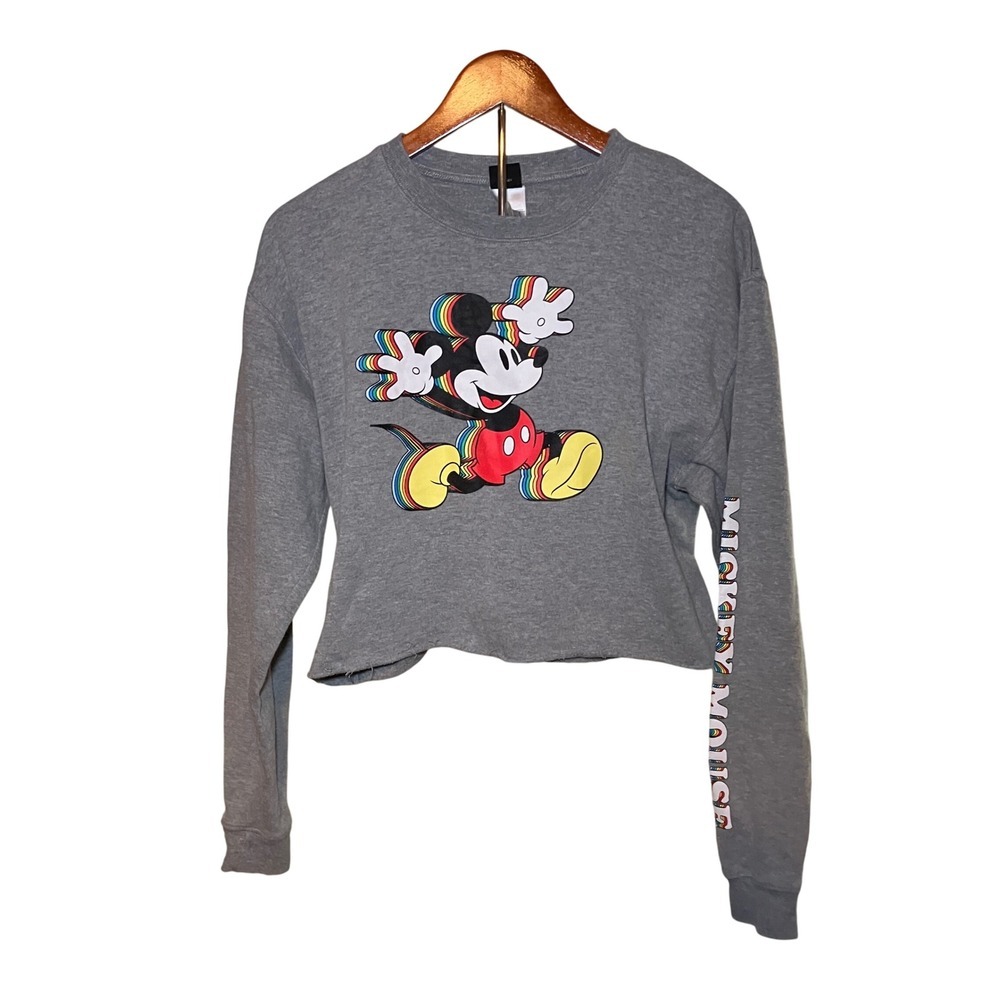 Disney Mickey Mouse Rainbow Graphic Crop Sweatshirt Womens Small  Long Sleeve